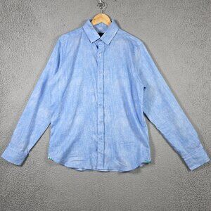 Robert Graham Shirt Mens Size Large Cloud Blue Tailored Fit Linen Blend Summer